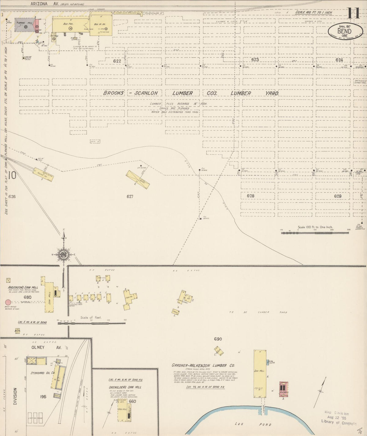 Sanborn Fire Insurance Map from Bend, Deschutes County, Oregon (1917), Sheet #0011 - Historic Sanborn Fire Insurance Map Print, vintage old map wall art, antique decor, genealogy gift, Oregon Oregon map
