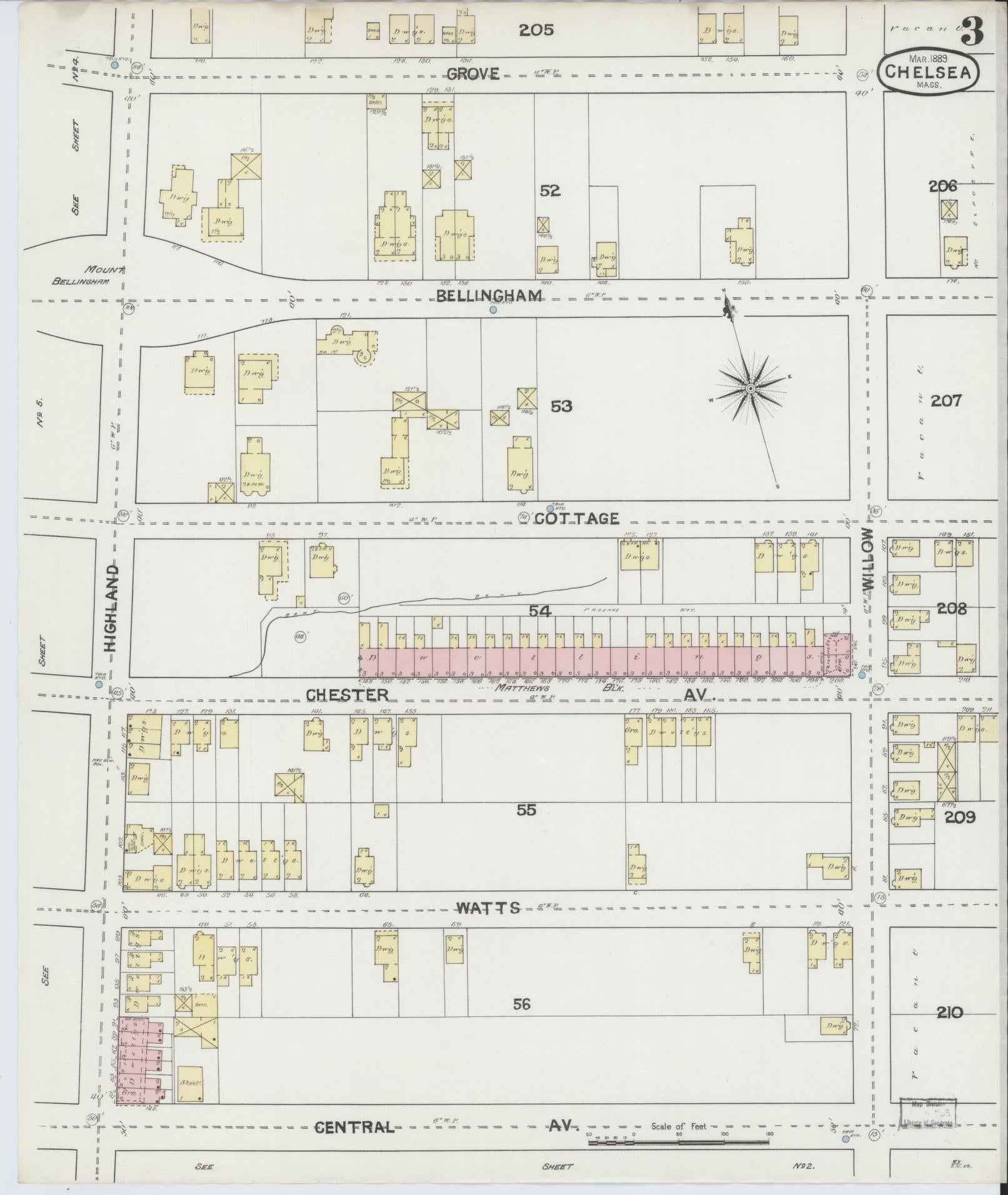 Sanborn Fire Insurance Map from Chelsea, Suffolk County, Massachusetts (1889), Sheet #0003 - Complete Map Set gallery image, historic Sanborn map, vintage wall art, Massachusetts Massachusetts