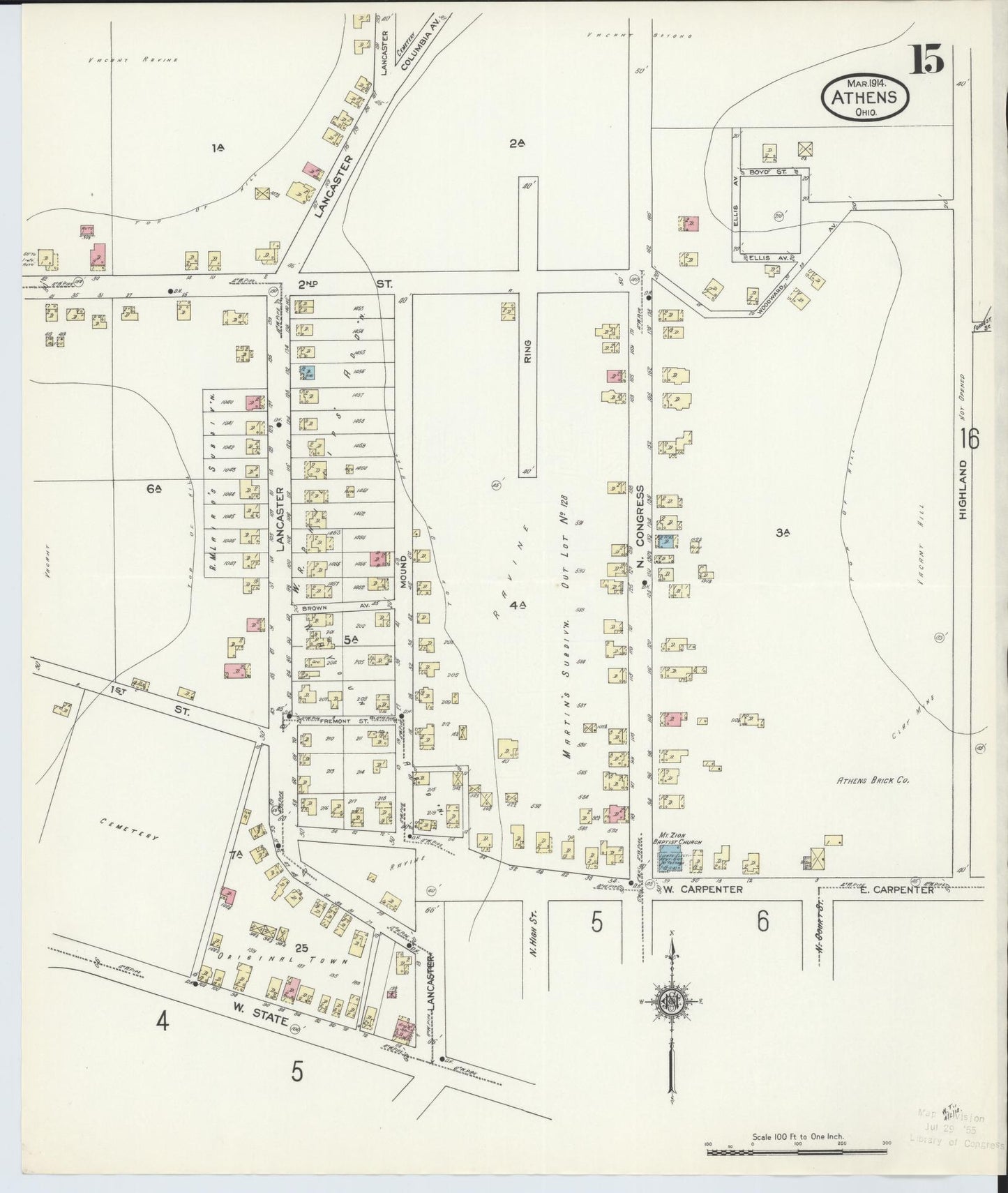 Sanborn Fire Insurance Map from Athens, Athens County, Ohio (1914), Sheet #0015 - Historic Sanborn Fire Insurance Map Print, vintage old map wall art, antique decor, genealogy gift, Ohio Ohio map
