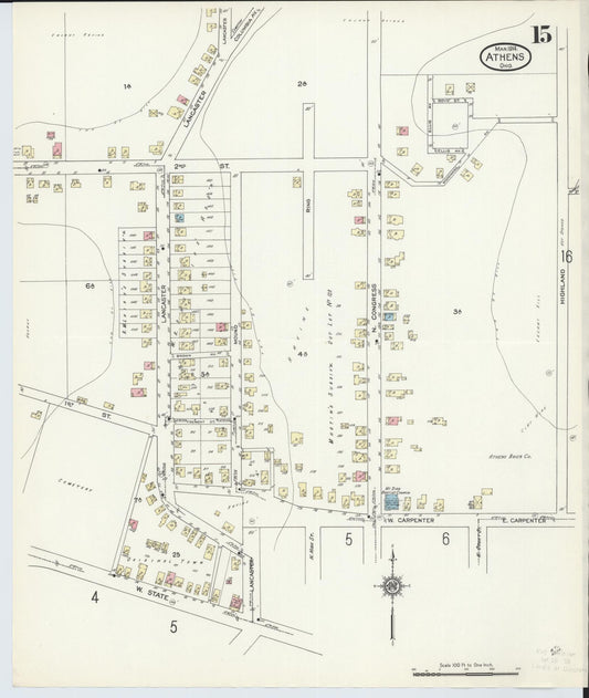 Sanborn Fire Insurance Map from Athens, Athens County, Ohio (1914), Sheet #0015 - Historic Sanborn Fire Insurance Map Print, vintage old map wall art, antique decor, genealogy gift, Ohio Ohio map