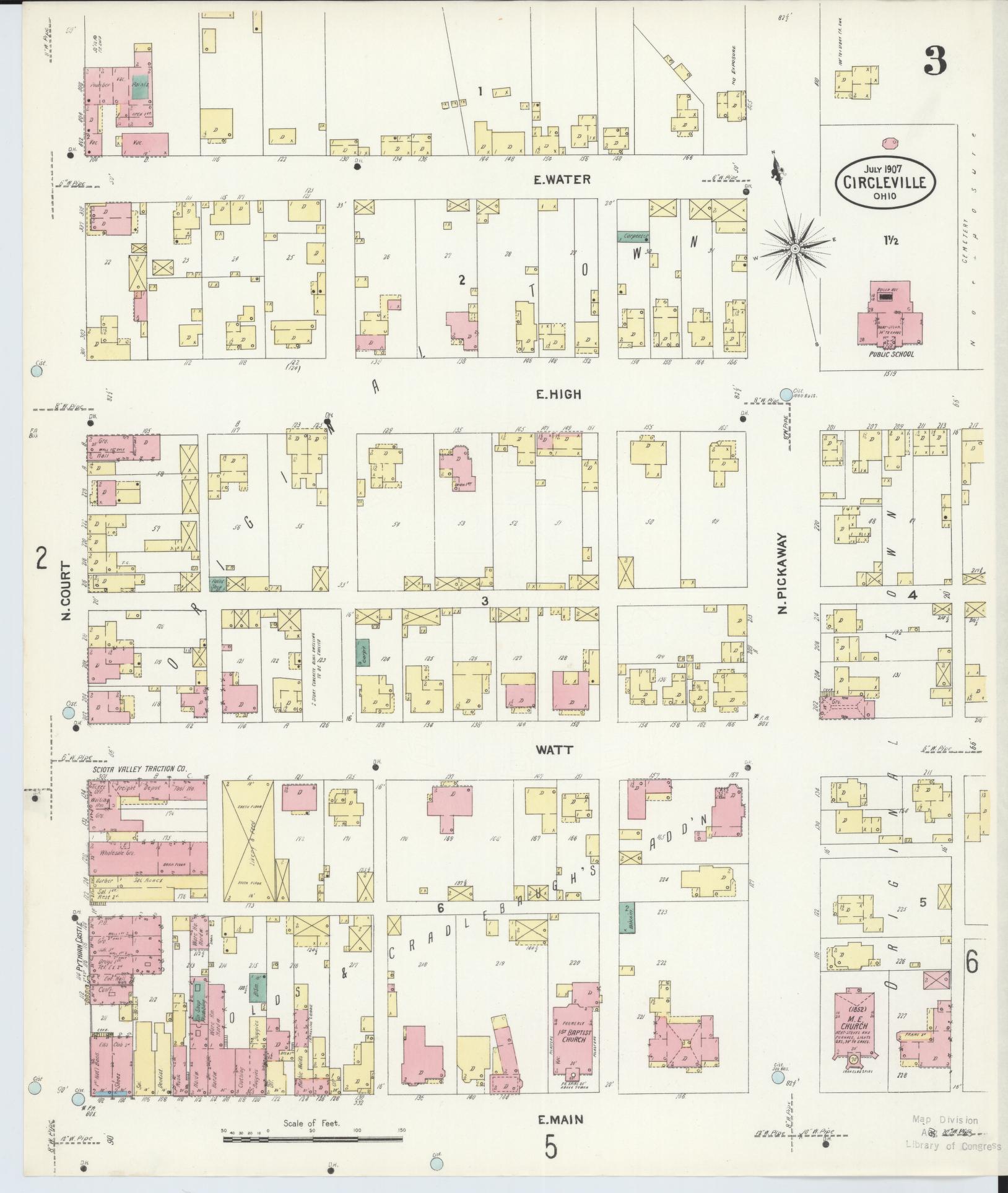 Sanborn Fire Insurance Map from Circleville, Pickaway County, Ohio (1907), Sheet #0003 - Historic Sanborn Fire Insurance Map Print, vintage old map wall art, antique decor, genealogy gift, Ohio Ohio map