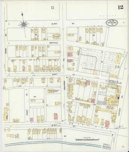 Sanborn Fire Insurance Map from Tyrone, Blair County, Pennsylvania (1906), Sheet #0012 - Historic Sanborn Fire Insurance Map Print, vintage old map wall art, antique decor, genealogy gift, Pennsylvania Pennsylvania map