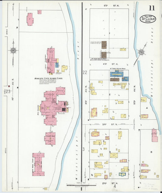 Sanborn Fire Insurance Map from Saint Cloud, Stearns, Benton, and Sherburne Counties, Minnesota (1919), Sheet #0011 - Historic Sanborn Fire Insurance Map Print, vintage old map wall art, antique decor, genealogy gift, Minnesota Minnesota map