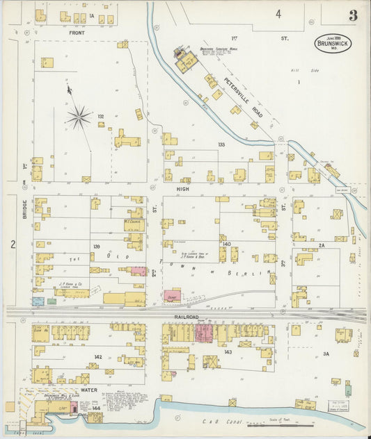 Sanborn Fire Insurance Map from Brunswick, Frederick County, Maryland (1899), Sheet #0003 - Historic Sanborn Fire Insurance Map Print, vintage old map wall art, antique decor, genealogy gift, Maryland Maryland map