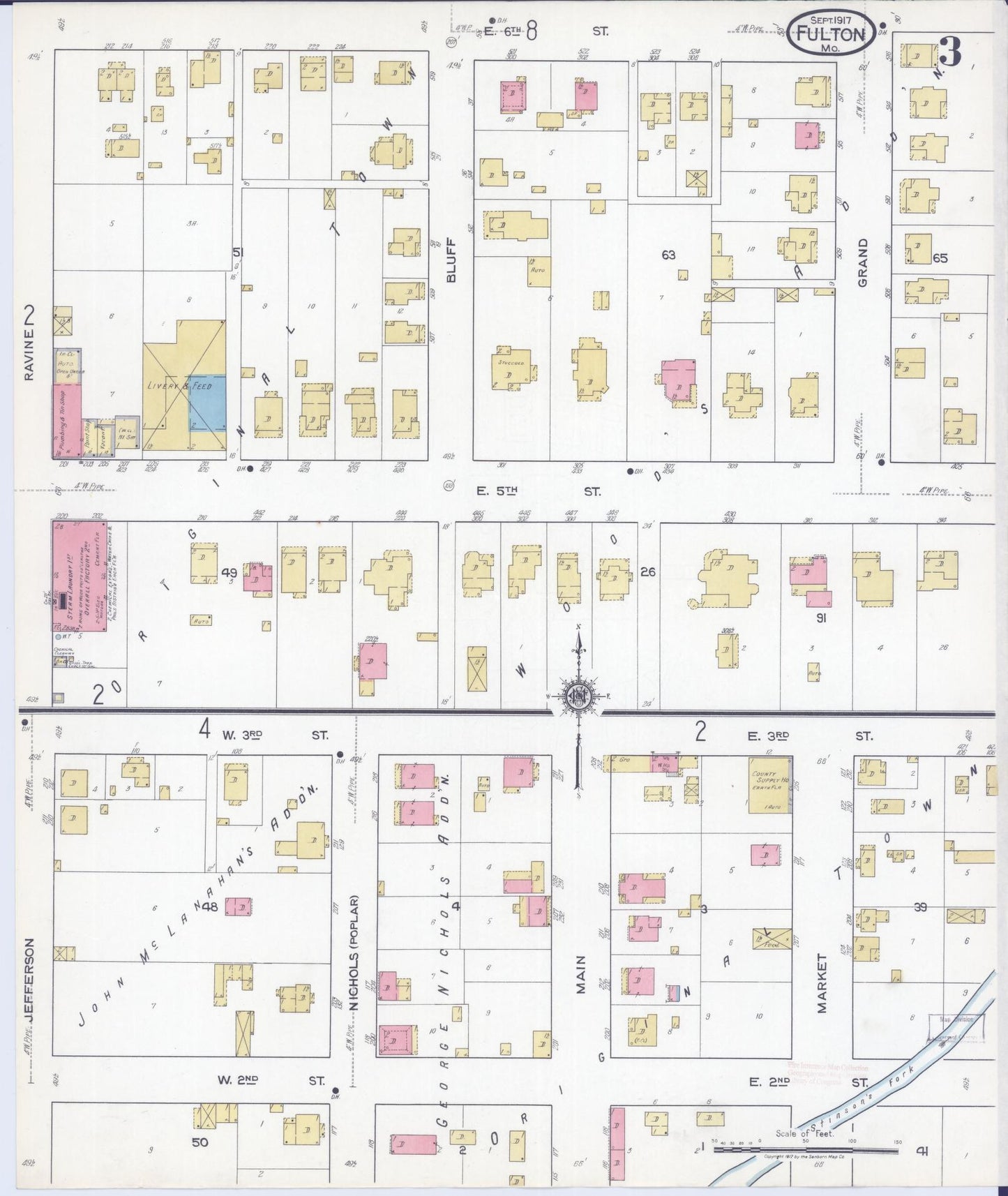 Sanborn Fire Insurance Map from Fulton, Callaway County, Missouri (1917), Sheet #0003 - Complete Map Set gallery image, historic Sanborn map, vintage wall art, Missouri Missouri