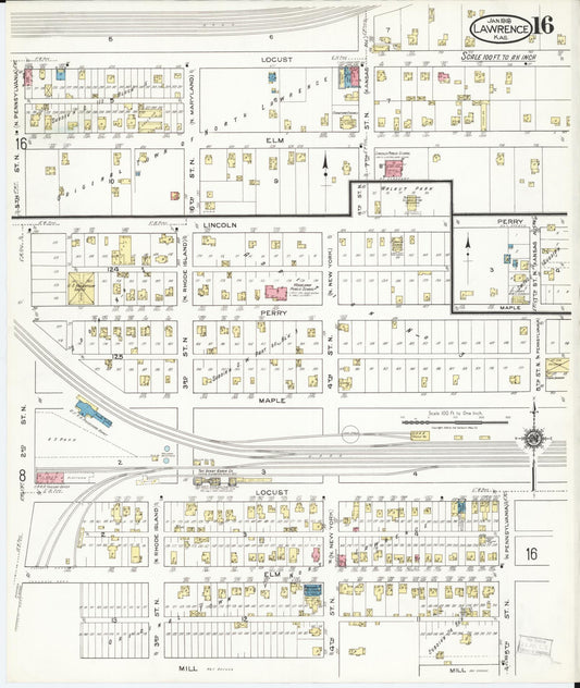 Sanborn Fire Insurance Map from Lawrence, Douglas County, Kansas (1918), Sheet #0016 - Historic Sanborn Fire Insurance Map Print, vintage old map wall art, antique decor, genealogy gift, Kansas Kansas map