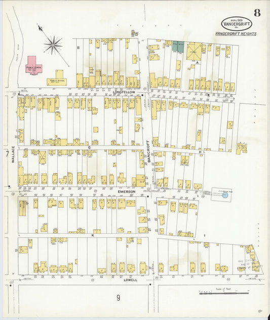 Sanborn Fire Insurance Map from Vandergrift, Westmoreland County, Pennsylvania (1909), Sheet #0008 - Historic Sanborn Fire Insurance Map Print, vintage old map wall art, antique decor, genealogy gift, Pennsylvania Pennsylvania map