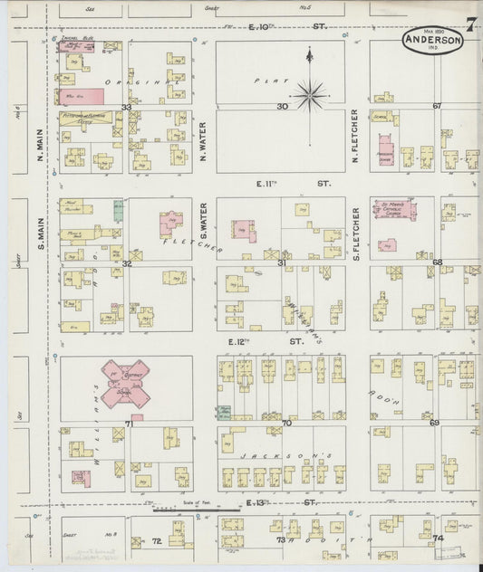 Sanborn Fire Insurance Map from Anderson, Madison County, Indiana (1890), Sheet #0007 - Historic Sanborn Fire Insurance Map Print, vintage old map wall art, antique decor, genealogy gift, Indiana Indiana map