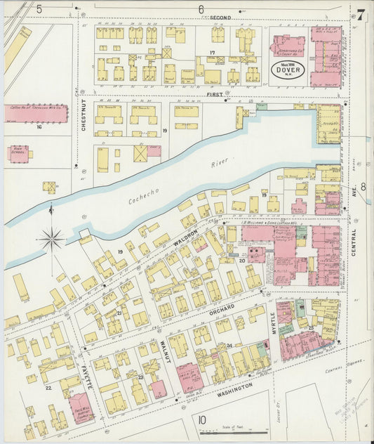 Sanborn Fire Insurance Map from Dover, Strafford County, New Hampshire (1898), Sheet #0007 - Historic Sanborn Fire Insurance Map Print, vintage old map wall art, antique decor, genealogy gift, New Hampshire New Hampshire map