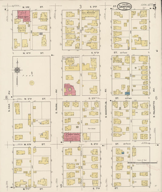 Sanborn Fire Insurance Map from Sanford, Seminole County, Florida (1922), Sheet #0005 - Historic Sanborn Fire Insurance Map Print, vintage old map wall art, antique decor, genealogy gift, Florida Florida map
