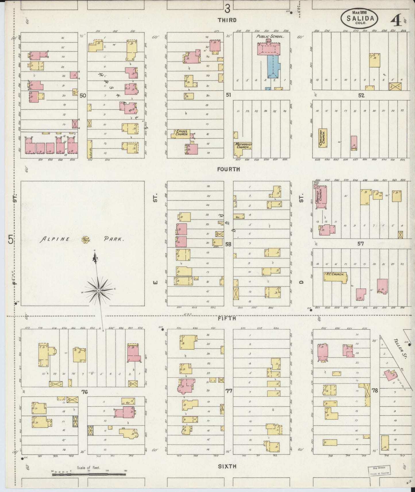 Sanborn Fire Insurance Map from Salida, Chaffee County, Colorado (1898), Sheet #0004 - Complete Map Set gallery image, historic Sanborn map, vintage wall art, Colorado Colorado