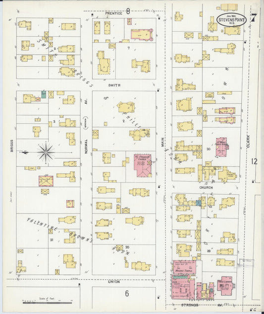 Sanborn Fire Insurance Map from Stevens Point, Portage County, Wisconsin (1904), Sheet #0007 - Historic Sanborn Fire Insurance Map Print, vintage old map wall art, antique decor, genealogy gift, Wisconsin Wisconsin map