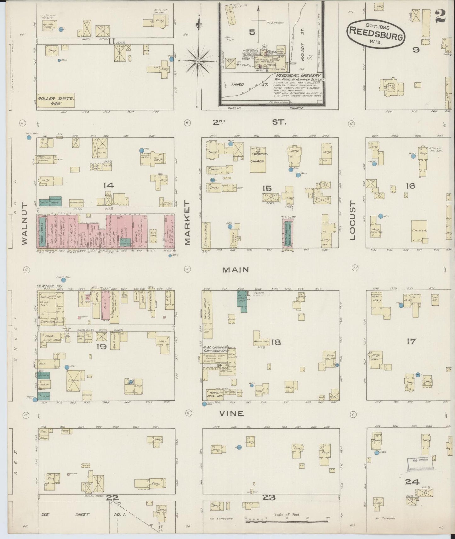 Sanborn Fire Insurance Map from Reedsburg, Sauk County, Wisconsin (1885), Sheet #0002 - Historic Sanborn Fire Insurance Map Print, vintage old map wall art, antique decor, genealogy gift, Wisconsin Wisconsin map