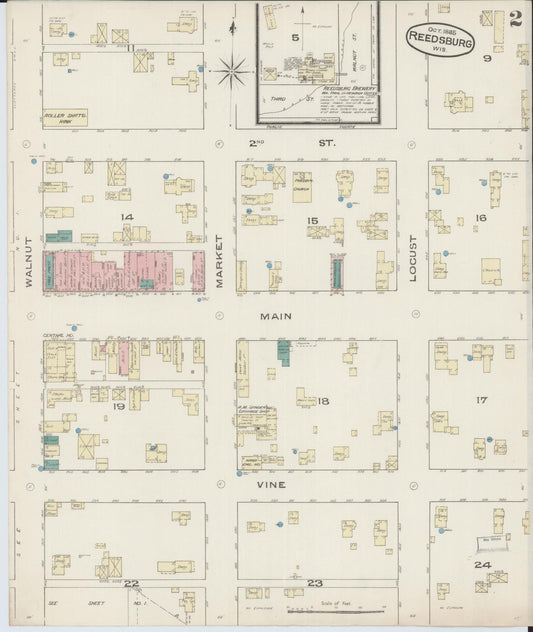 Sanborn Fire Insurance Map from Reedsburg, Sauk County, Wisconsin (1885), Sheet #0002 - Historic Sanborn Fire Insurance Map Print, vintage old map wall art, antique decor, genealogy gift, Wisconsin Wisconsin map