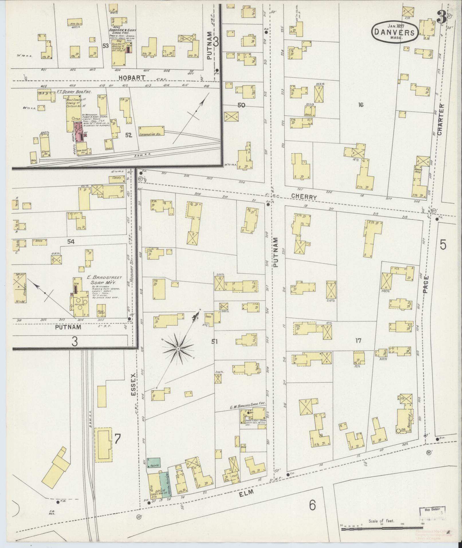 Sanborn Fire Insurance Map from Danvers, Essex County, Massachusetts (1897), Sheet #0003 - Complete Map Set gallery image, historic Sanborn map, vintage wall art, Massachusetts Massachusetts