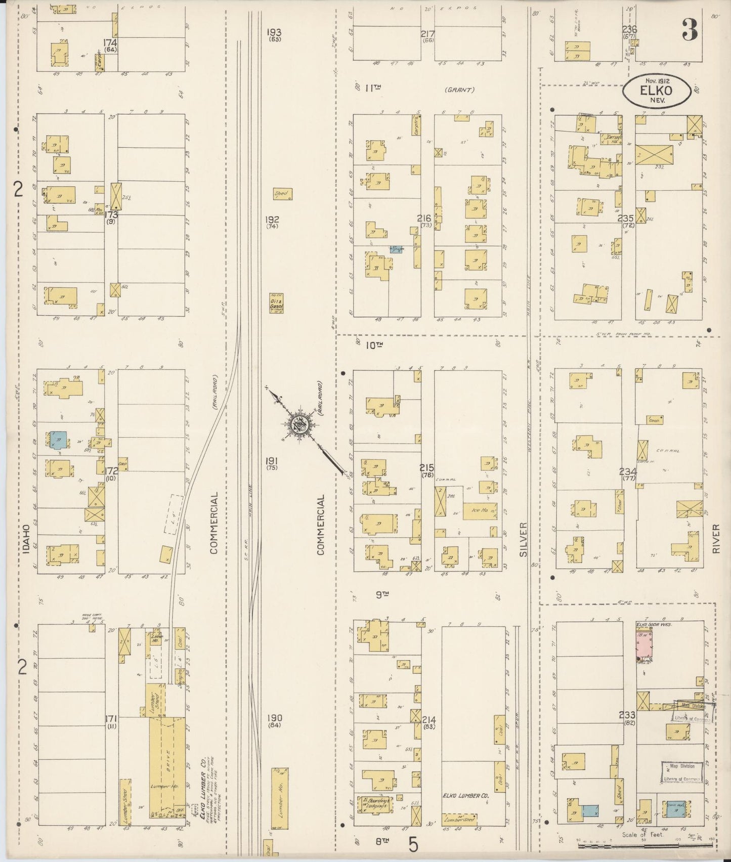 Sanborn Fire Insurance Map from Elko, Elko County, Nevada (1912), Sheet #0003 - Complete Map Set gallery image, historic Sanborn map, vintage wall art, Nevada Nevada