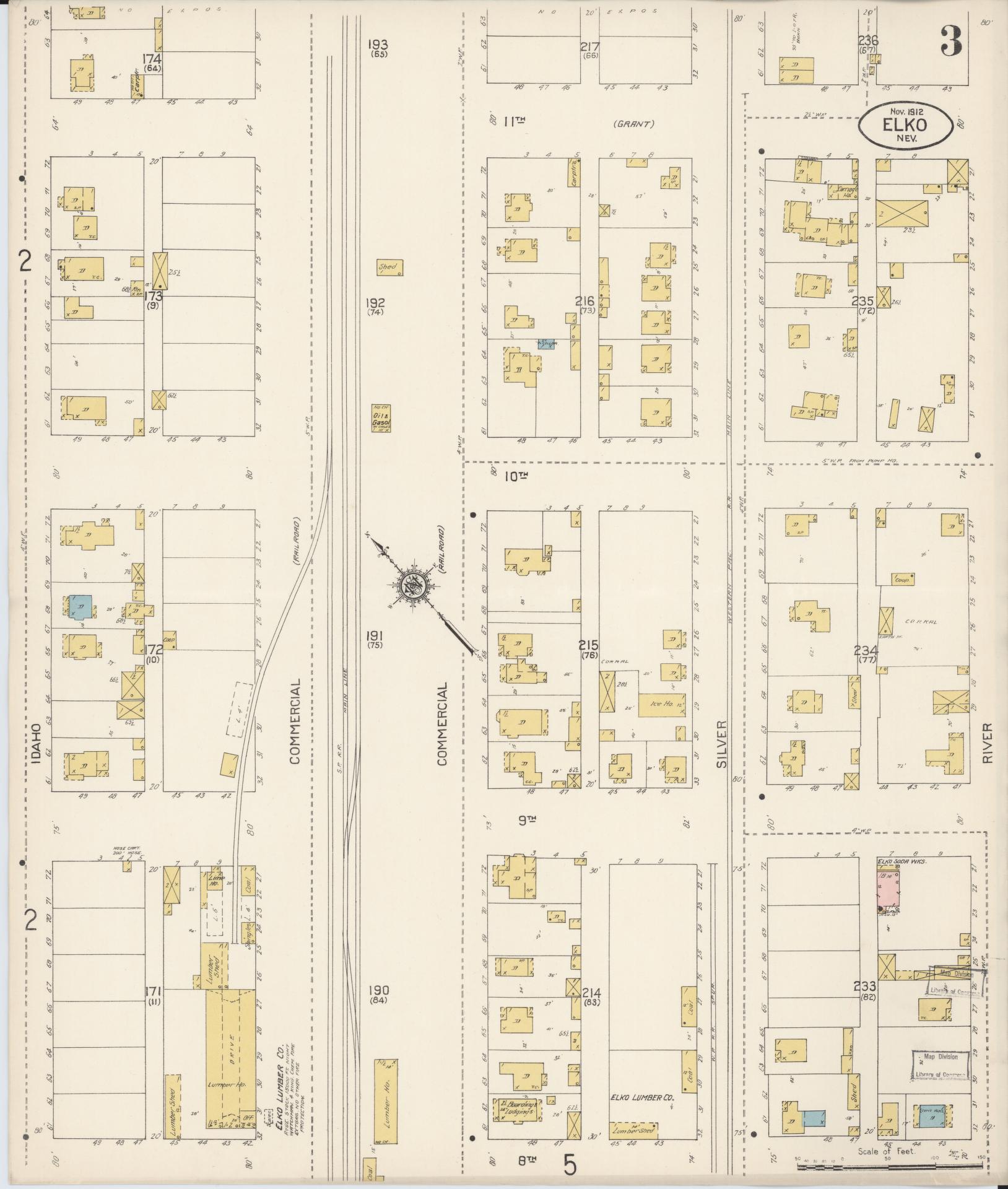 Sanborn Fire Insurance Map from Elko, Elko County, Nevada (1912), Sheet #0003 - Complete Map Set gallery image, historic Sanborn map, vintage wall art, Nevada Nevada