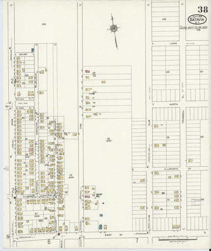 Sanborn Fire Insurance Map from Batavia, Genesee County, New York (1919), Sheet #0038 - Historic Sanborn Fire Insurance Map Print, vintage old map wall art, antique decor, genealogy gift, New York New York map