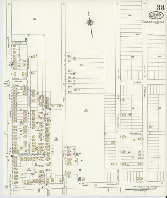Sanborn Fire Insurance Map from Batavia, Genesee County, New York (1919), Sheet #0038 - Historic Sanborn Fire Insurance Map Print, vintage old map wall art, antique decor, genealogy gift, New York New York map
