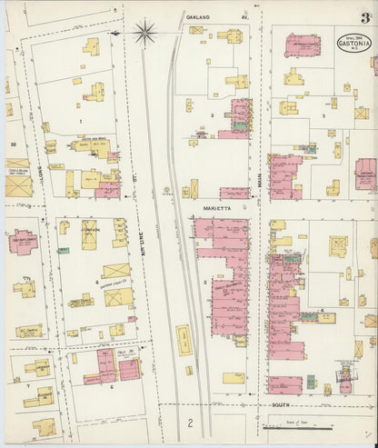 Sanborn Fire Insurance Map from Gastonia, Gaston County, North Carolina (1904), Sheet #0003 - Historic Sanborn Fire Insurance Map Print, vintage old map wall art, antique decor, genealogy gift, North Carolina North Carolina map