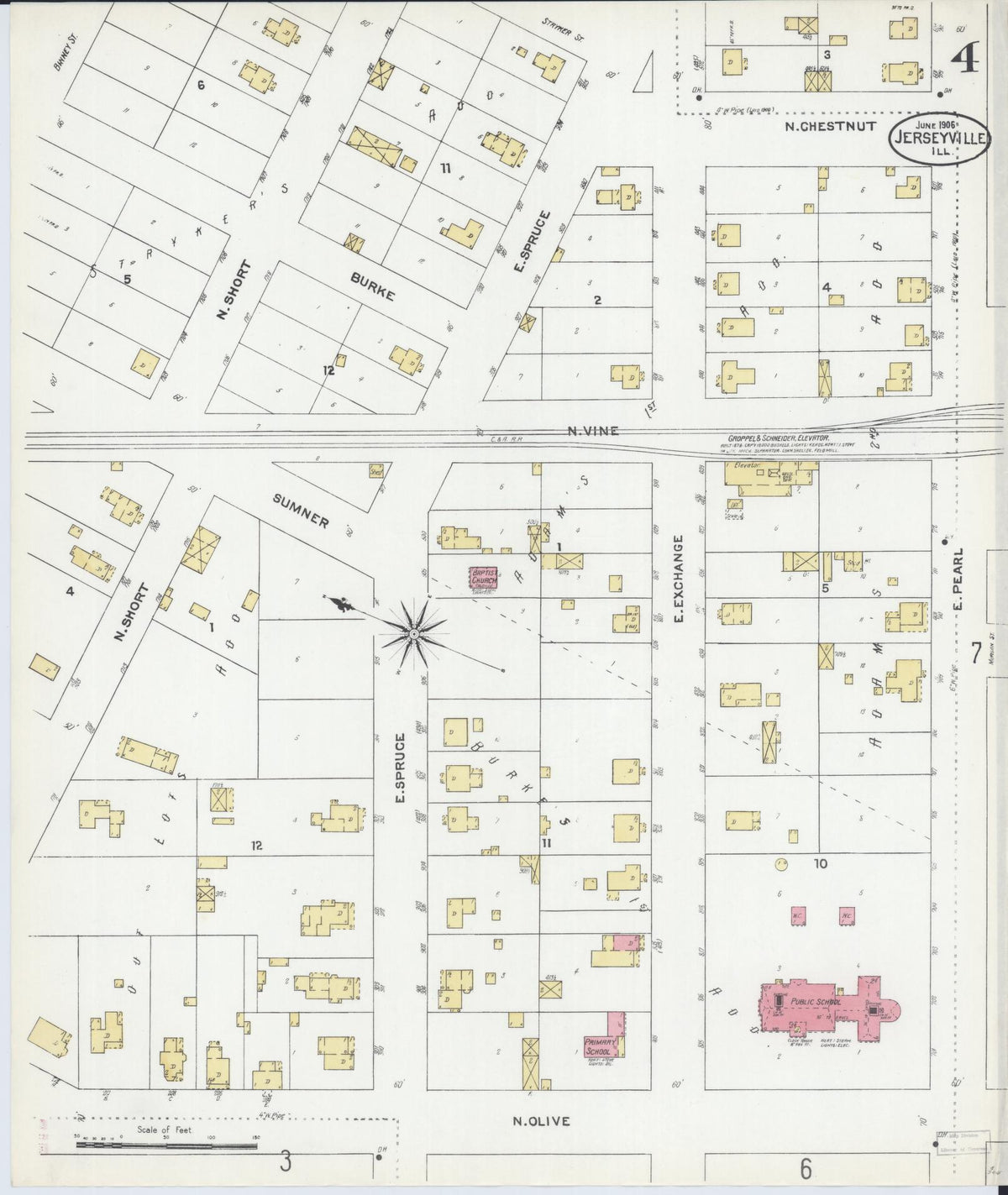 Sanborn Fire Insurance Map from Jerseyville, Jersey County, Illinois (1906), Sheet #0004 - Complete Map Set gallery image, historic Sanborn map, vintage wall art, Illinois Illinois