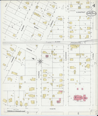Sanborn Fire Insurance Map from Jerseyville, Jersey County, Illinois (1906), Sheet #0004 - Complete Map Set gallery image, historic Sanborn map, vintage wall art, Illinois Illinois