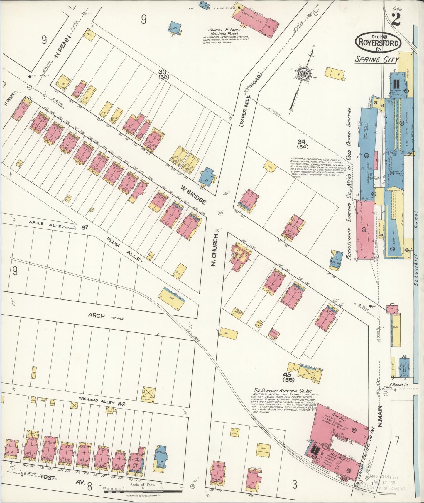 Sanborn Fire Insurance Map from Royersford, Montgomery County, Pennsylvania (1921), Sheet #0002 - Complete Map Set gallery image, historic Sanborn map, vintage wall art, Pennsylvania Pennsylvania