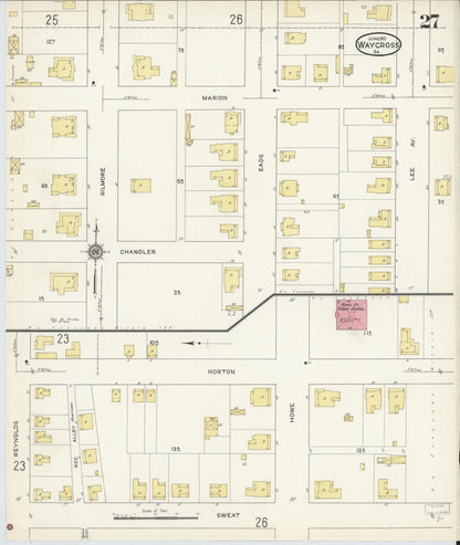 Sanborn Fire Insurance Map from Waycross, Ware County, Georgia (1913), Sheet #0027 - Complete Map Set gallery image, historic Sanborn map, vintage wall art, Georgia Georgia