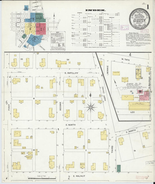 Sanborn Fire Insurance Map from Gloster, Amite County, Mississippi (1909), Sheet #0001 - Complete Map Set gallery image, historic Sanborn map, vintage wall art, Mississippi Mississippi