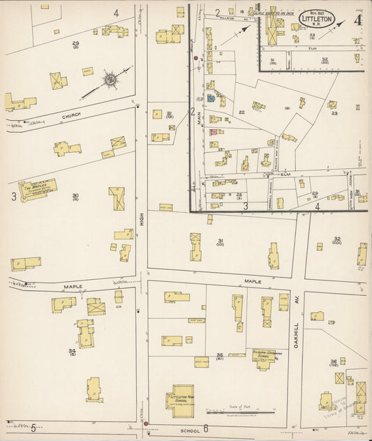 Sanborn Fire Insurance Map from Littleton, Grafton County, New Hampshire (1921), Sheet #0004 - Historic Sanborn Fire Insurance Map Print, vintage old map wall art, antique decor, genealogy gift, New Hampshire New Hampshire map