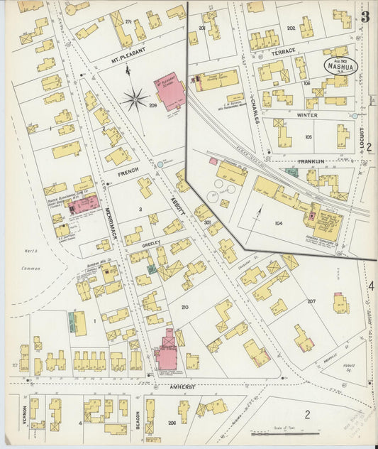 Sanborn Fire Insurance Map from Nashua, Hillsborough County, New Hampshire (1902), Sheet #0003 - Historic Sanborn Fire Insurance Map Print, vintage old map wall art, antique decor, genealogy gift, New Hampshire New Hampshire map