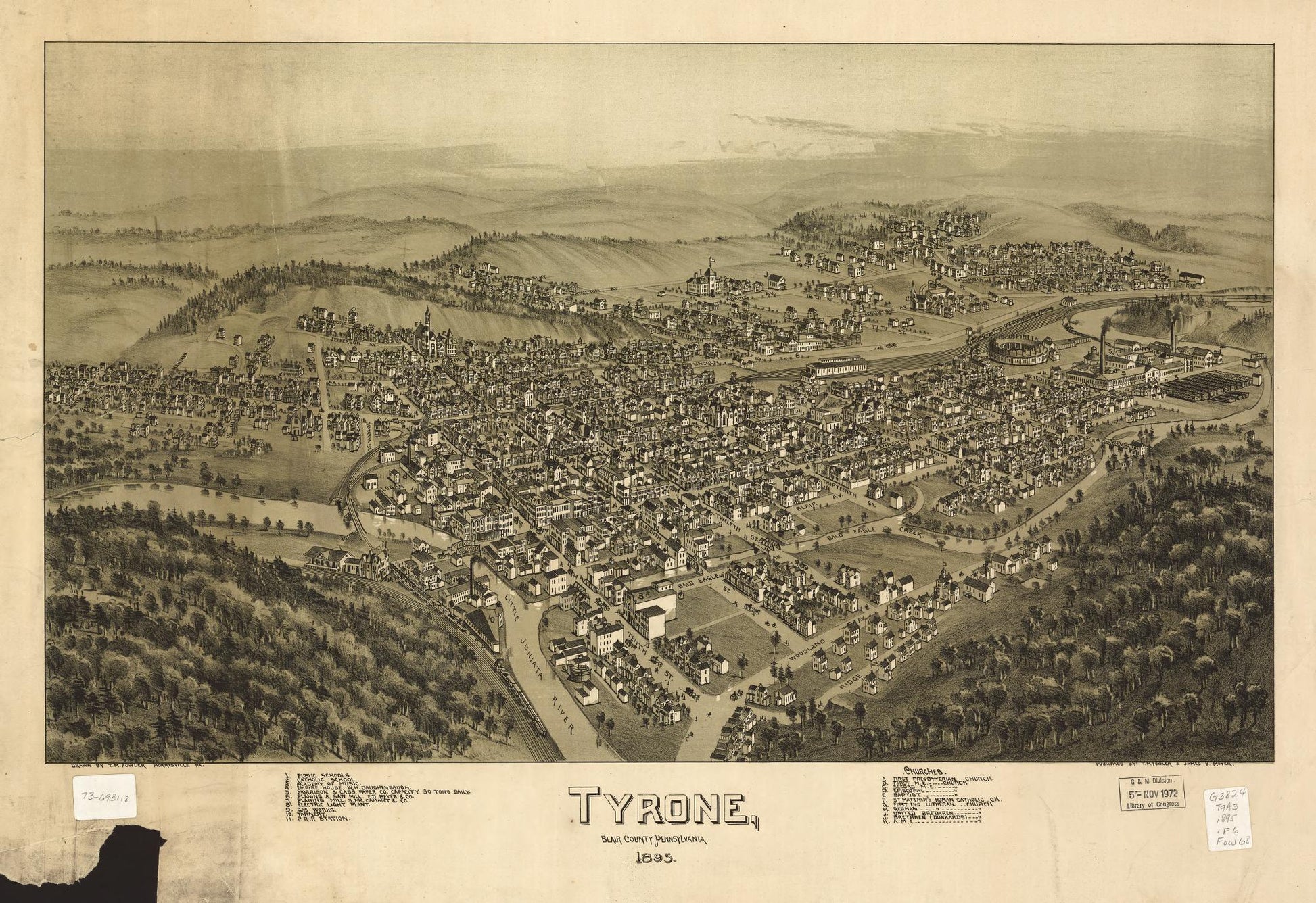 Tyrone, Blair County, Pennsylvania 1895 (1895) – Historic Bird’s-Eye View Panorama Print