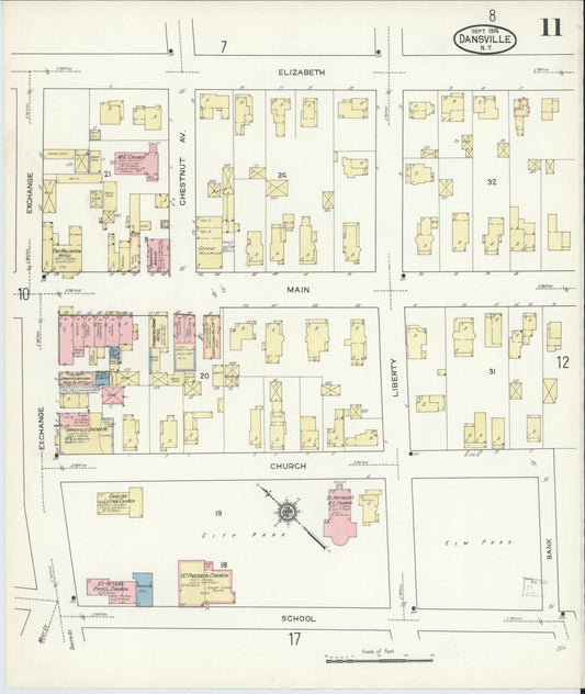 Sanborn Fire Insurance Map from Dansville, Livingston County, New York (1914), Sheet #0011 - Historic Sanborn Fire Insurance Map Print, vintage old map wall art, antique decor, genealogy gift, New York New York map