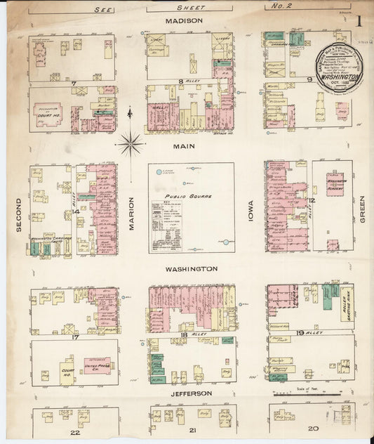 Sanborn Fire Insurance Map from Washington, Washington County, Iowa (1885), Sheet #0001 - Complete Map Set gallery image, historic Sanborn map, vintage wall art, Sanborn Fire Insurance Map from Washington Washington