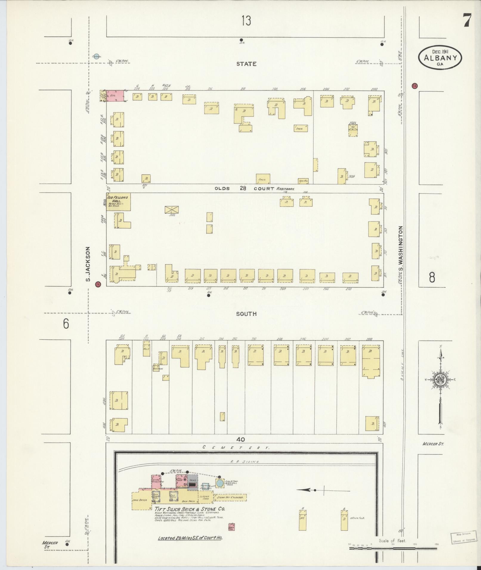 Sanborn Fire Insurance Map from Albany, Dougherty County, Georgia (1911), Sheet #0007 - Historic Sanborn Fire Insurance Map Print, vintage old map wall art, antique decor, genealogy gift, Georgia Georgia map