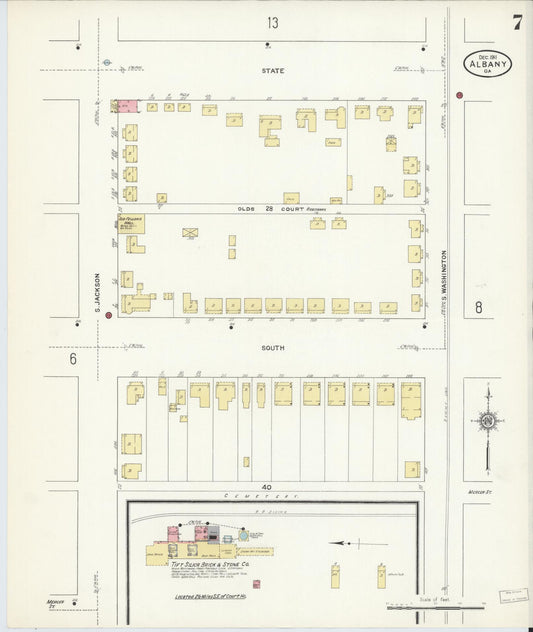 Sanborn Fire Insurance Map from Albany, Dougherty County, Georgia (1911), Sheet #0007 - Historic Sanborn Fire Insurance Map Print, vintage old map wall art, antique decor, genealogy gift, Georgia Georgia map