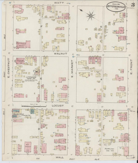 Sanborn Fire Insurance Map from Jeffersonville, Clark County, Indiana (1886), Sheet #0003 - Historic Sanborn Fire Insurance Map Print, vintage old map wall art, antique decor, genealogy gift, Indiana Indiana map