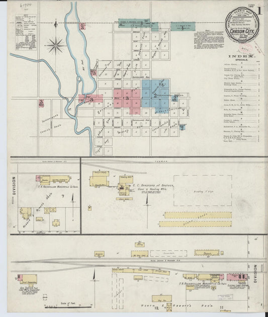 Sanborn Fire Insurance Map from Carson City, Montcalm County, Michigan (1894), Sheet #0001 - Complete Map Set gallery image, historic Sanborn map, vintage wall art, Michigan Michigan