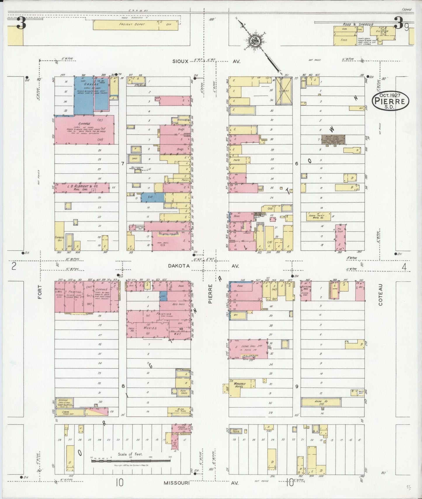 Sanborn Fire Insurance Map from Pierre, Hughes County, South Dakota (1927), Sheet #0003 - Complete Map Set gallery image, historic Sanborn map, vintage wall art, South Dakota South Dakota
