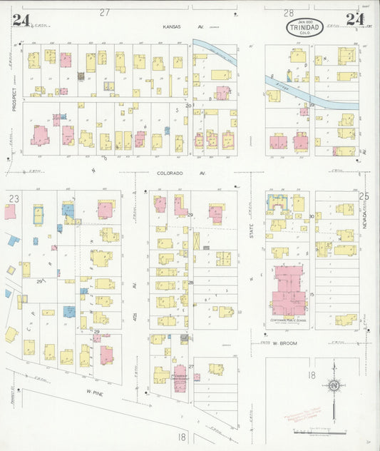 Sanborn Fire Insurance Map from Trinidad, Las Animas County, Colorado (1930), Sheet #0024 - Historic Sanborn Fire Insurance Map Print, vintage old map wall art, antique decor, genealogy gift, Colorado Colorado map