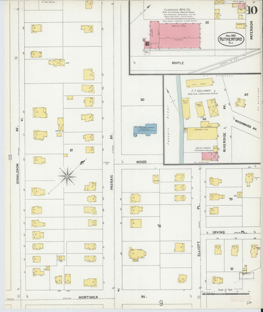 Sanborn Fire Insurance Map from Rutherford, Bergen County, New Jersey (1902), Sheet #0010 - Historic Sanborn Fire Insurance Map Print, vintage old map wall art, antique decor, genealogy gift, New Jersey New Jersey map