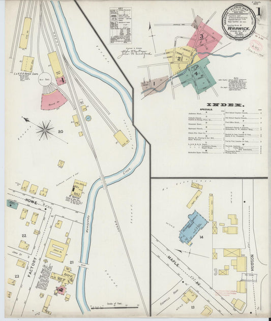 Sanborn Fire Insurance Map from Warwick, Orange County, New York (1894), Sheet #0001 - Complete Map Set gallery image, historic Sanborn map, vintage wall art, New York New York