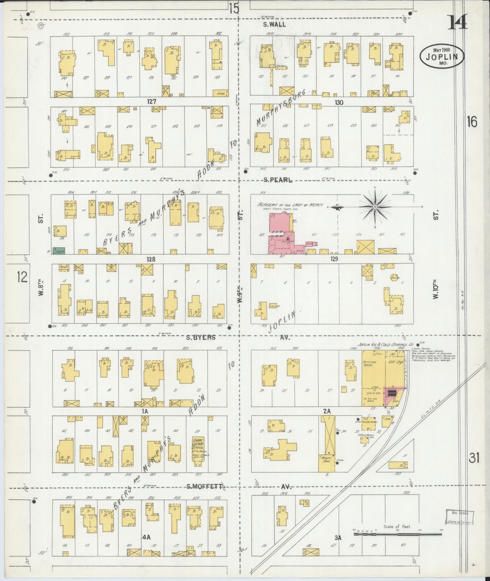 Sanborn Fire Insurance Map from Joplin, Jasper County, Missouri (1900), Sheet #0014 - Complete Map Set gallery image, historic Sanborn map, vintage wall art, Missouri Missouri