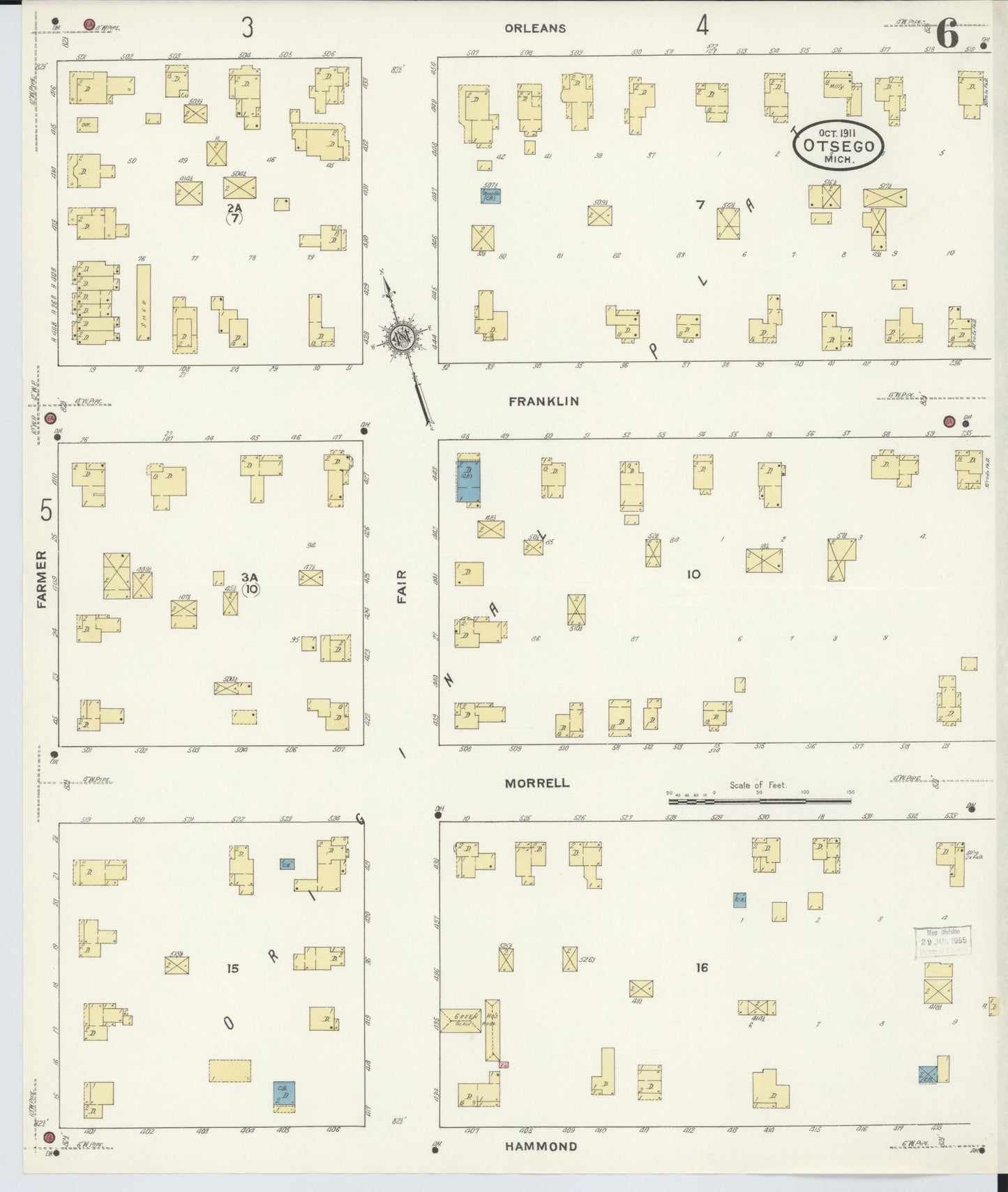 Sanborn Fire Insurance Map from Otsego, Allegan County, Michigan (1911), Sheet #0006 - Complete Map Set gallery image, historic Sanborn map, vintage wall art, Michigan Michigan