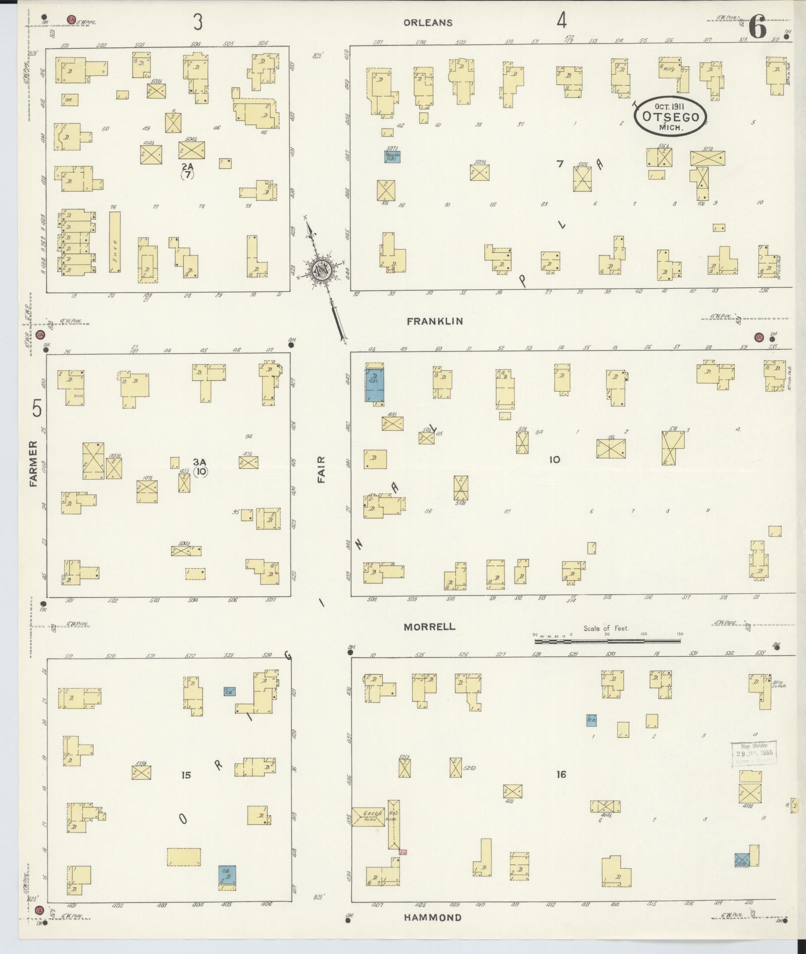 Sanborn Fire Insurance Map from Otsego, Allegan County, Michigan (1911), Sheet #0006 - Complete Map Set gallery image, historic Sanborn map, vintage wall art, Michigan Michigan