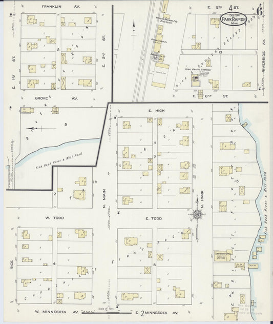 Sanborn Fire Insurance Map from Park Rapids, Hubbard County, Minnesota (1914), Sheet #0006 - Historic Sanborn Fire Insurance Map Print, vintage old map wall art, antique decor, genealogy gift, Minnesota Minnesota map
