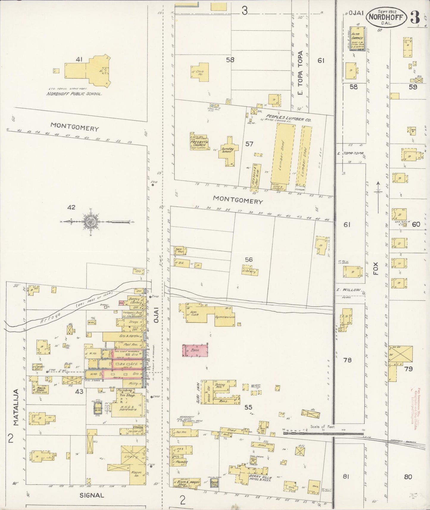 Sanborn Fire Insurance Map from Nordhoff, Ventura County, California (1912), Sheet #0003 - Historic Sanborn Fire Insurance Map Print, vintage old map wall art, antique decor, genealogy gift, California California map