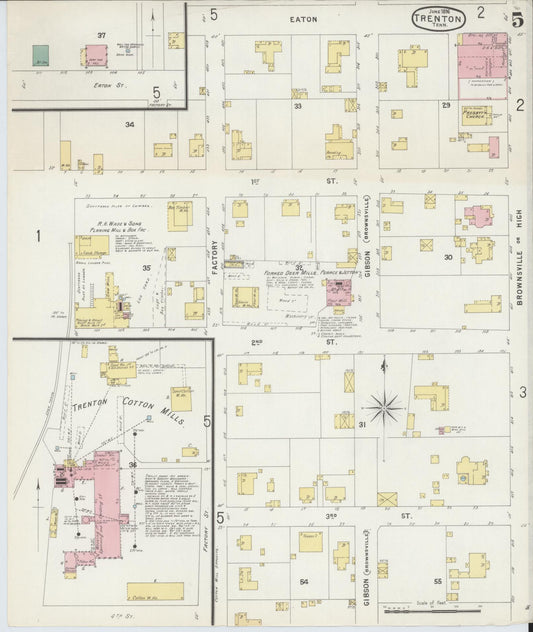 Sanborn Fire Insurance Map from Trenton, Gibson County, Tennessee (1896), Sheet #0005 - Historic Sanborn Fire Insurance Map Print, vintage old map wall art, antique decor, genealogy gift, Tennessee Tennessee map