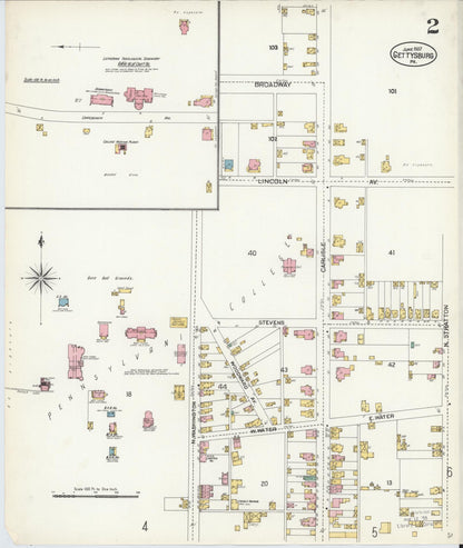 Sanborn Fire Insurance Map from Gettysburg, Adams County, Pennsylvania (1907), Sheet #0002 - Complete Map Set gallery image, historic Sanborn map, vintage wall art, Pennsylvania Pennsylvania