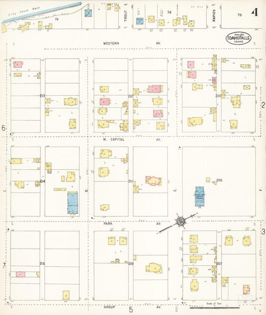 Sanborn Fire Insurance Map from Idaho Falls, Bonneville County, Idaho (1911), Sheet #0004 - Historic Sanborn Fire Insurance Map Print, vintage old map wall art, antique decor, genealogy gift, Idaho Idaho map